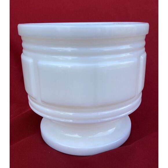 Vintage Randall Milk Glass Jardinere Block Pattern VASE Planter 4 3/8" x 4 5/8" - Picture 3 of 13